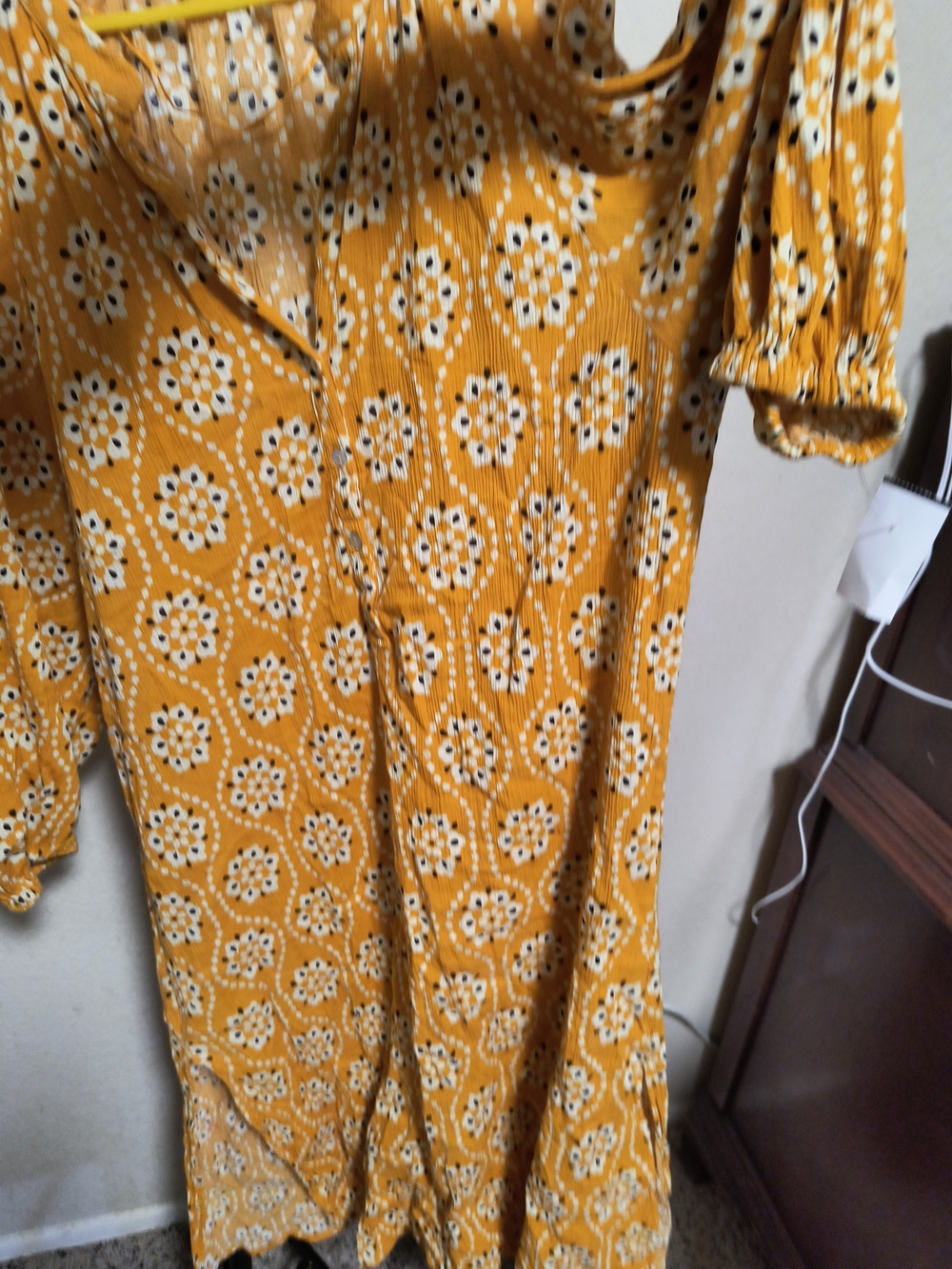 Zara Mustard Floral Tie-Neck Midi Dress - Picture 9 of 13
